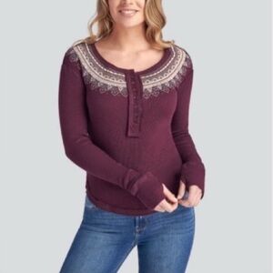 Free People We The Free Fair Isle Embroidered Thermal Henley Top size small
